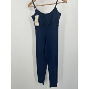 Vintage Ezradanze Navy Blue Spaghetti Strap Dance Unitard Bodysuit Womens L NWT